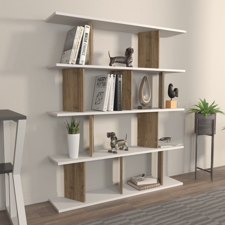 könyvespolc Grace - White, Walnut-VASBÚTOR