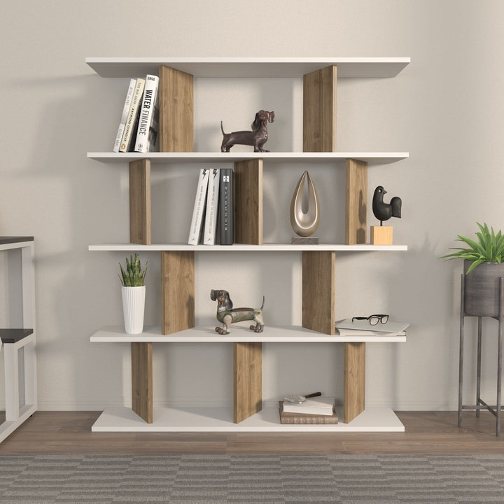 könyvespolc Grace - White, Walnut-VASBÚTOR
