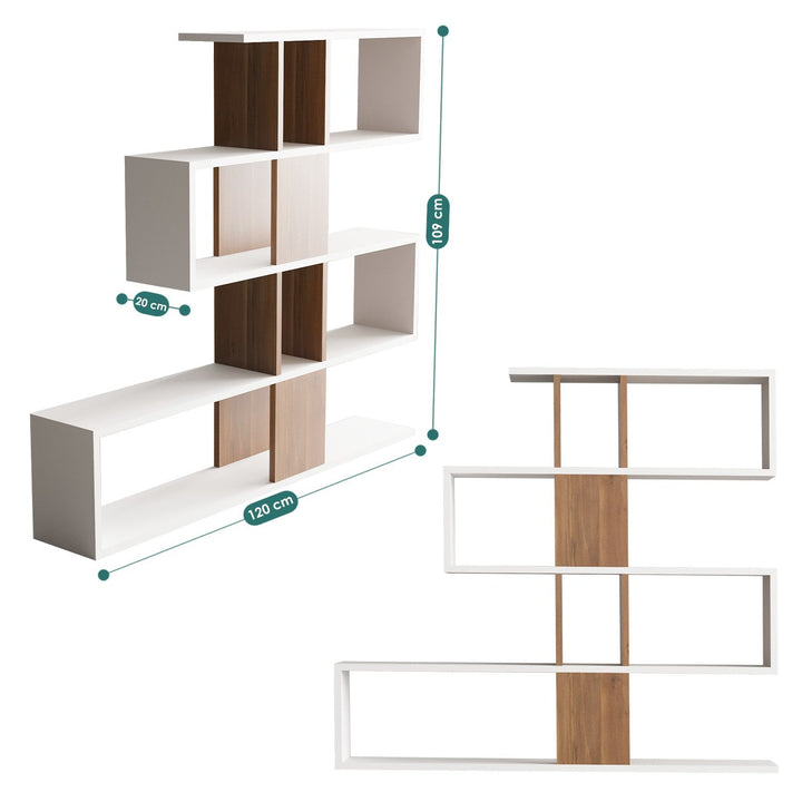 könyvespolc Karlin - White, Walnut-VASBÚTOR