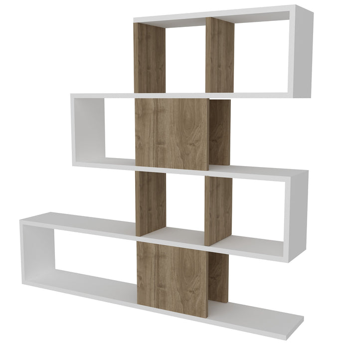 könyvespolc Karlin - White, Walnut-VASBÚTOR
