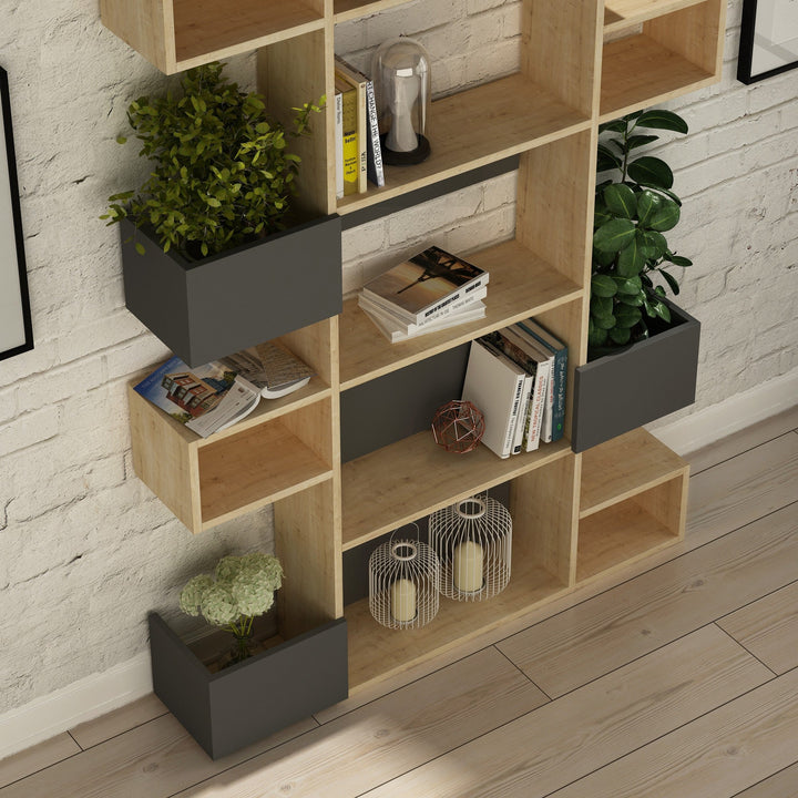 könyvespolc Niho - Oak, Anthracite-VASBÚTOR