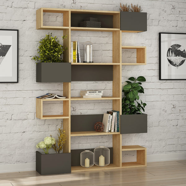 könyvespolc Niho - Oak, Anthracite-VASBÚTOR