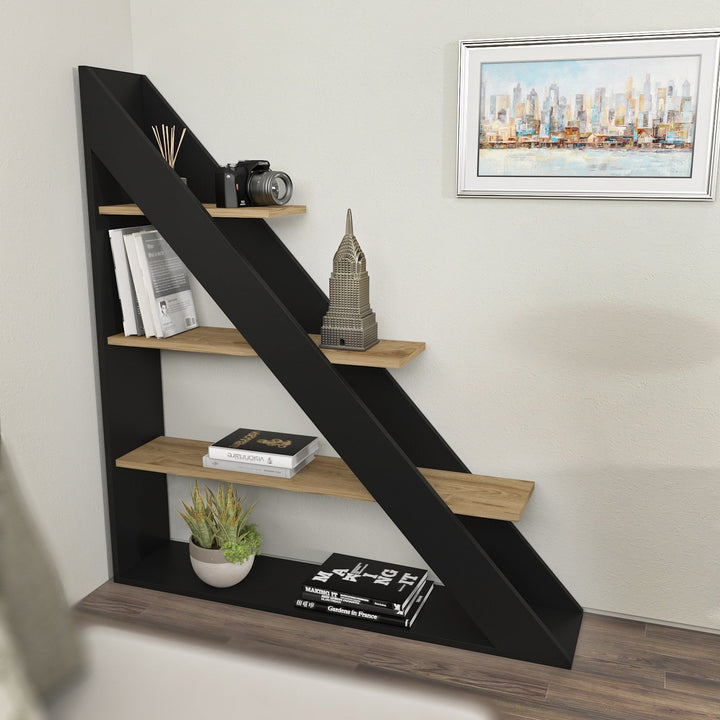 könyvespolc Pisagor - Black, Oak-VASBÚTOR