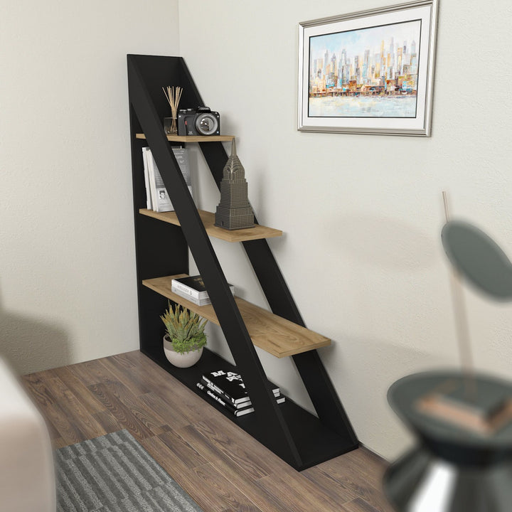 könyvespolc Pisagor - Black, Oak-VASBÚTOR