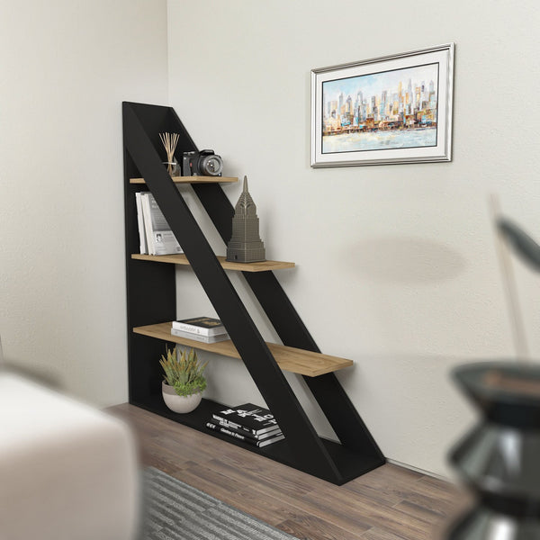 könyvespolc Pisagor - Black, Oak-VASBÚTOR