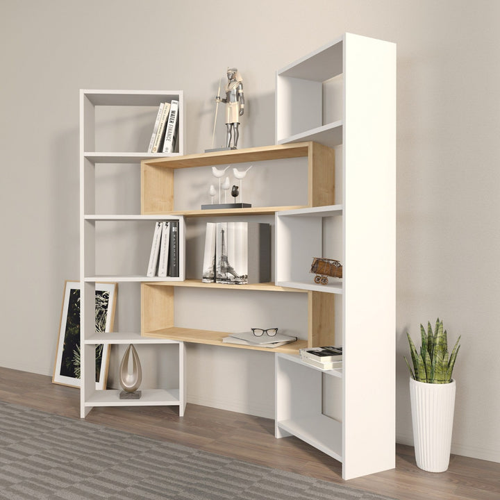 könyvespolc Poyraz - White, Oak-VASBÚTOR