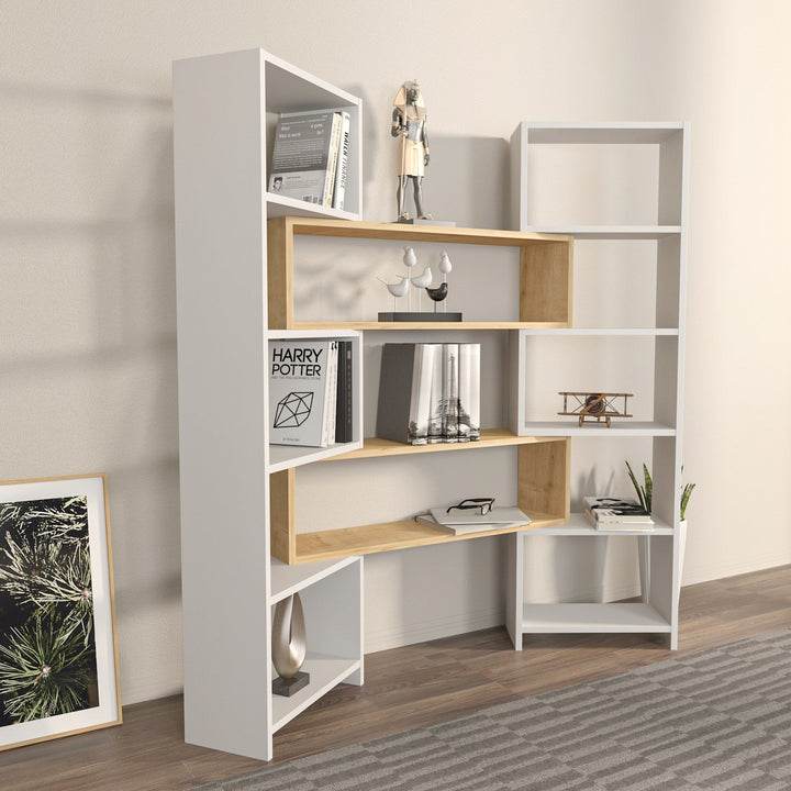 könyvespolc Poyraz - White, Oak-VASBÚTOR