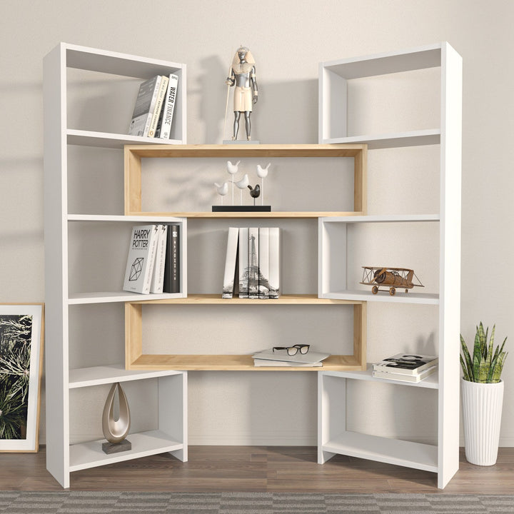 könyvespolc Poyraz - White, Oak-VASBÚTOR