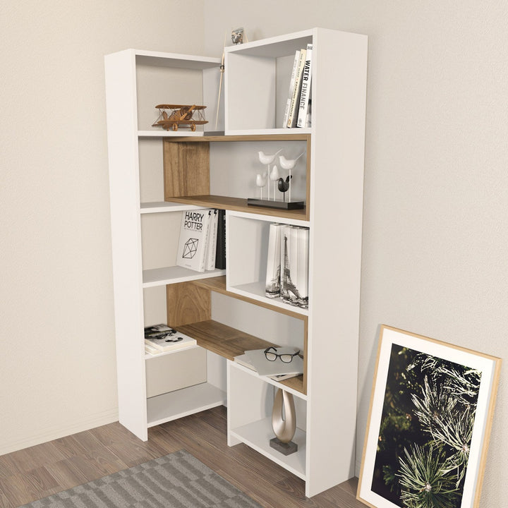 könyvespolc Poyraz - White, Walnut-VASBÚTOR