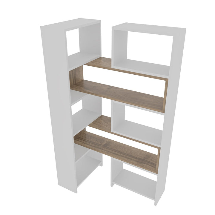 könyvespolc Poyraz - White, Walnut-VASBÚTOR