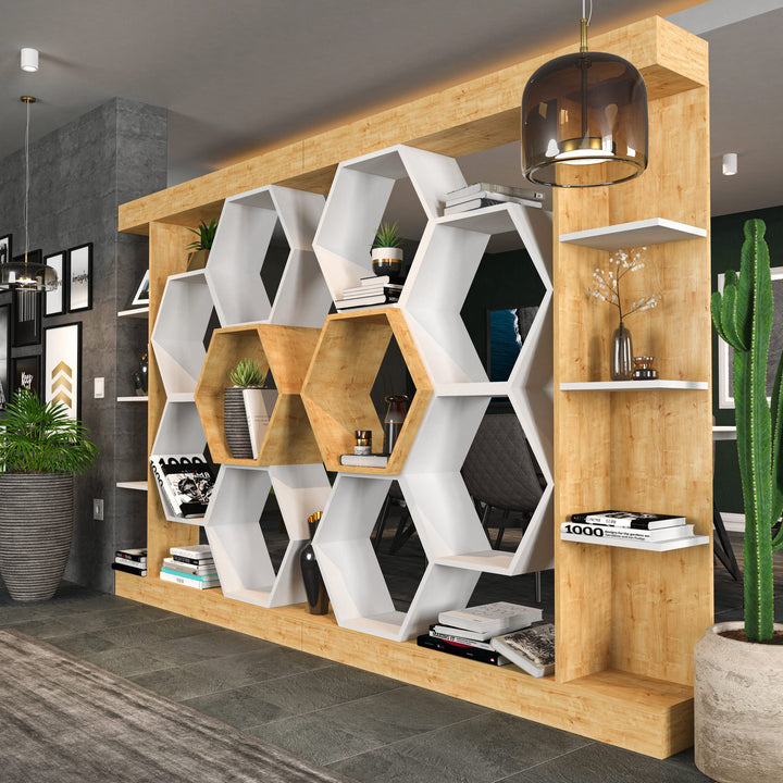 könyvespolc Sueno - White, Oak-VASBÚTOR