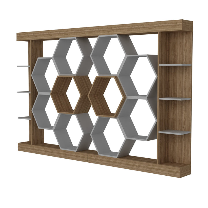 könyvespolc Sueno - White, Walnut-VASBÚTOR